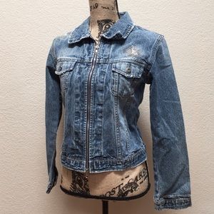 Womens Silver Jeans Denim jacket size M distressed